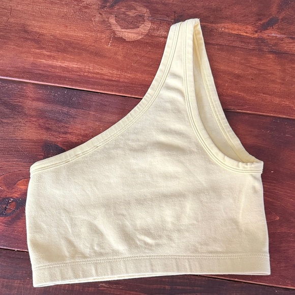 Zara Soft Yellow One Shoulder Crop Tee XS - Picture 3 of 4